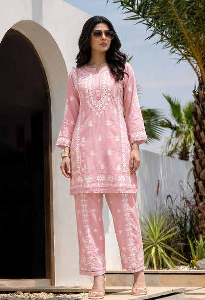 Cotton Candy Lucknowi-Co-ord Set