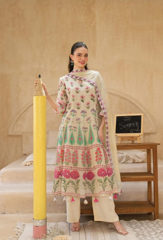 Blooming Printed Mul Anarkali Set