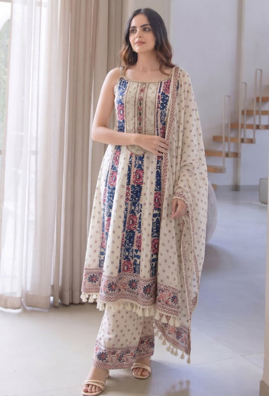 Eira Cotton Tassel Anarkali Set