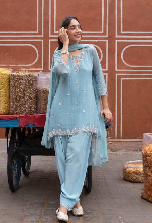 Sky Mist Handwork Farshi Salwar Set