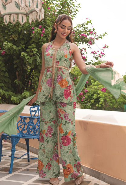 Peach Petals Embellished Palazzo Set