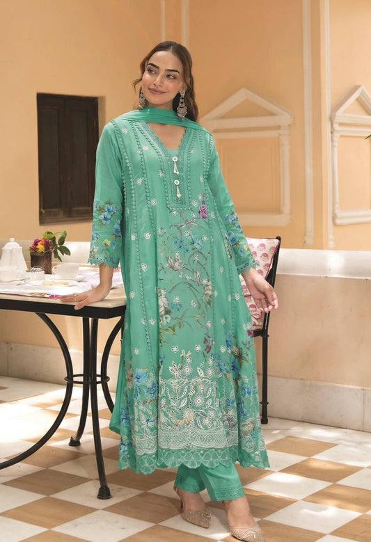 Lime Mul Chanderi Lace Anarkali