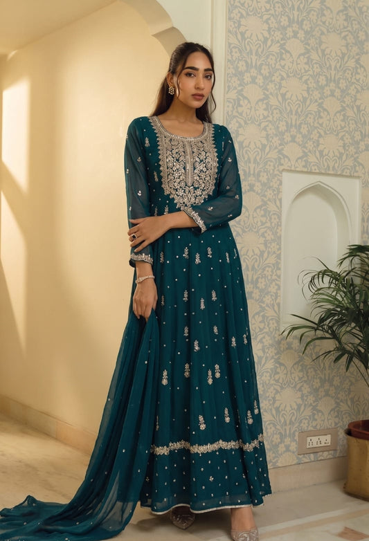 Sapphire Blue Handwork -Anarkali set