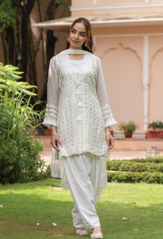 Dove Mirror Work Farshi Salwar Set