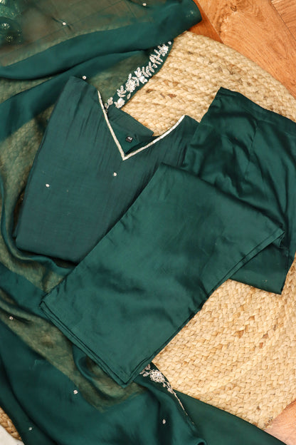 Emerald Greeen Mul Chanderi Suit set (Copy)