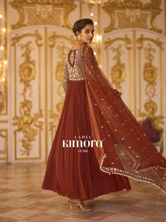 Rust Anarkali with Zari And Sequin Work