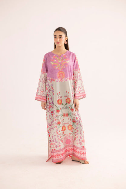 Nazm pink floral printed muslin kaftan dress