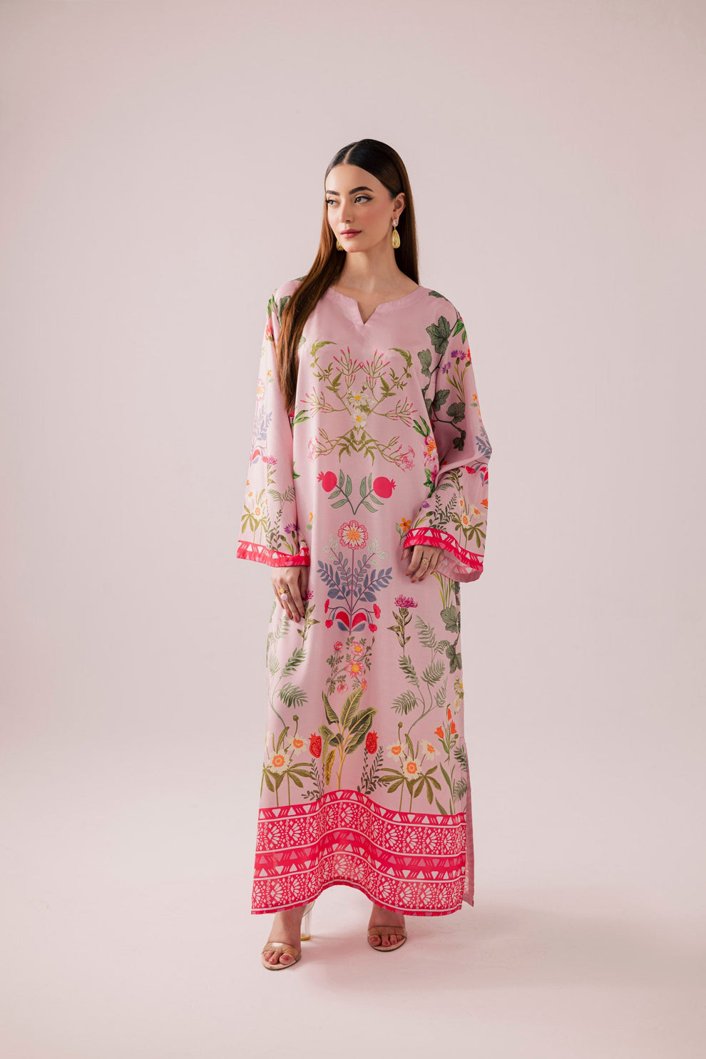 Sheen floral printed muslin kaftan dress