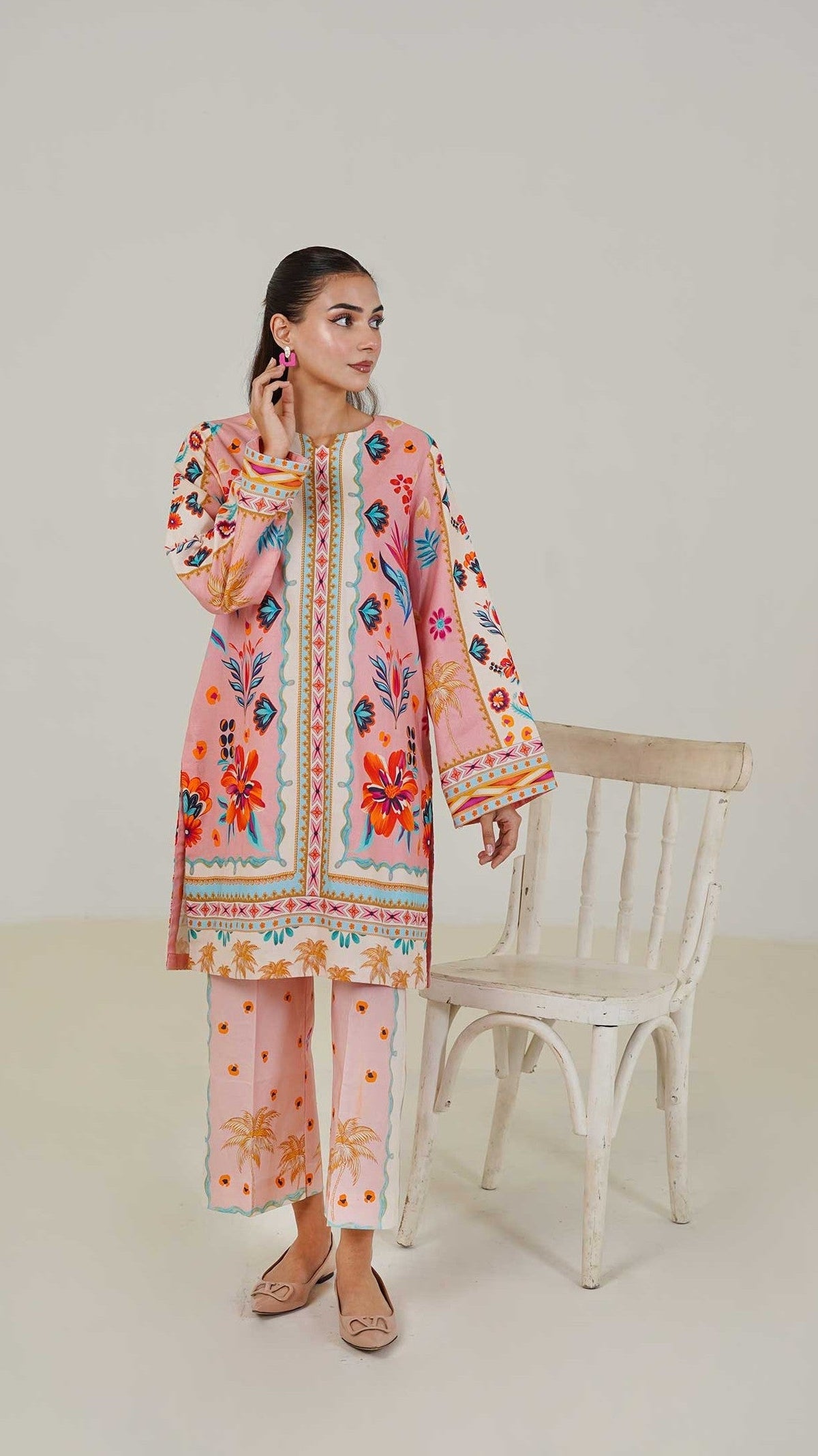 hibiscus sunset floral printed muslin co-ord set