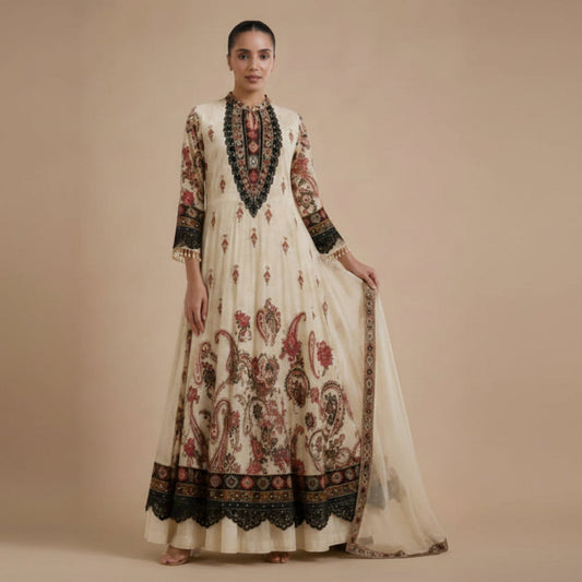 Elegant Cream Anarkali Set