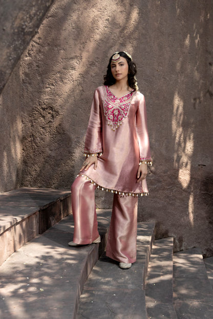 Magenta Rose Silk Suit Set