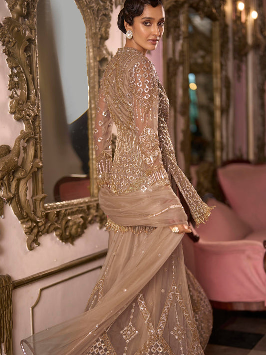 mocha cutdana sharara set