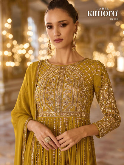 Mustard Anarkali with Zari and sequin embroidery
