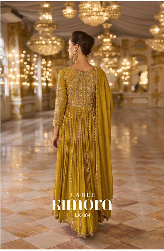 Mustard Anarkali with Zari and sequin embroidery