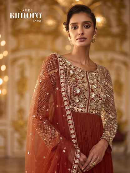 Rust Anarkali with Zari And Sequin Work