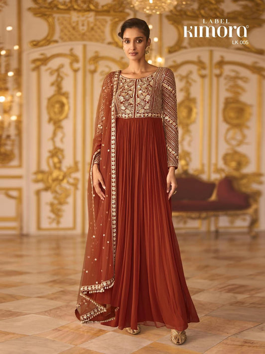 Rust Anarkali with Zari And Sequin Work