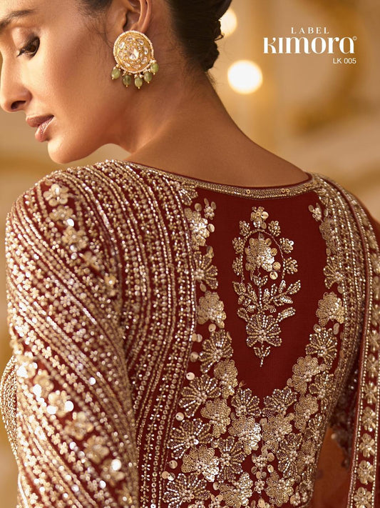 Rust Anarkali with Zari And Sequin Work
