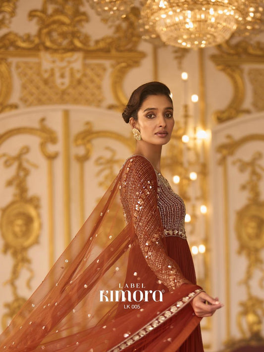 Rust Anarkali with Zari And Sequin Work
