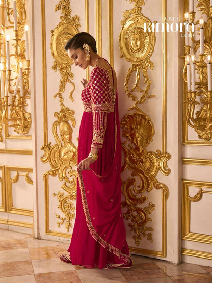 magenta pink anarkali with sequin and beads work