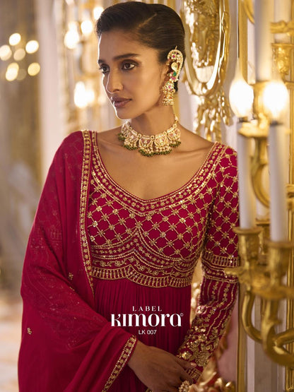 magenta pink anarkali with sequin and beads work