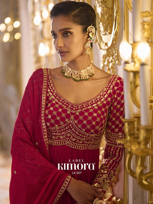 magenta pink anarkali with sequin and beads work