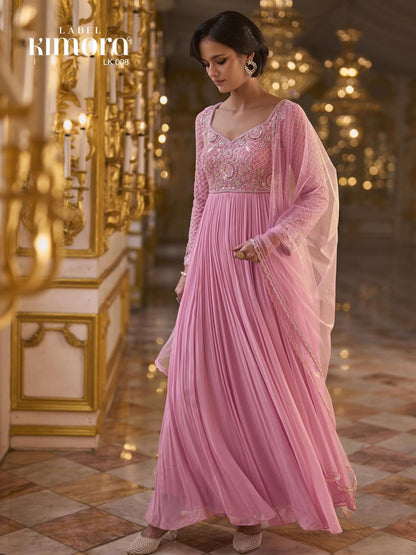 pink anarkali with sequin and beads work