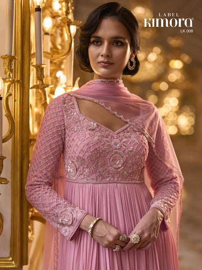 pink anarkali with sequin and beads work