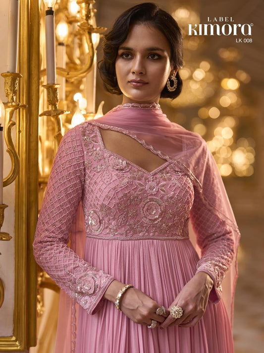 pink anarkali with sequin and beads work