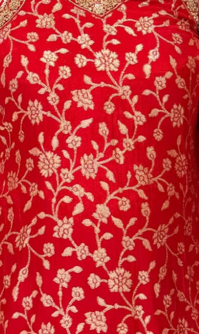 Red Brocade 3 Piece Kurta Set