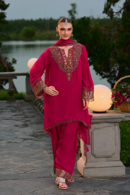 Rani Farshi Salwar Suit Set with Hand Embroidery