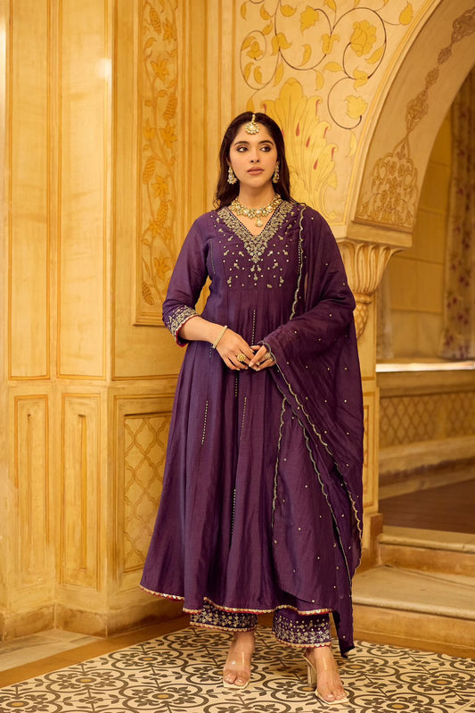 Berry Mul Chanderi Suit Set