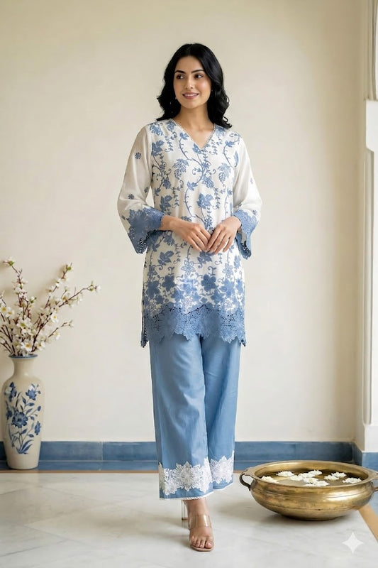 Blue Bloom Threadwork-Co-ord Set