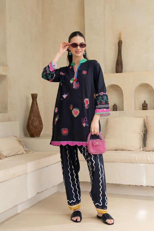 Playful Heart & Bow Cotton Co-Ord Set