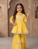 Kids Yellow Peplum Kurta with Sharara & Chiffon Dupatta Set