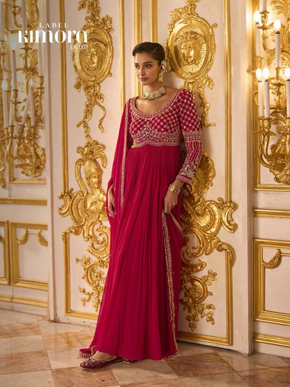 magenta pink anarkali with sequin and beads work