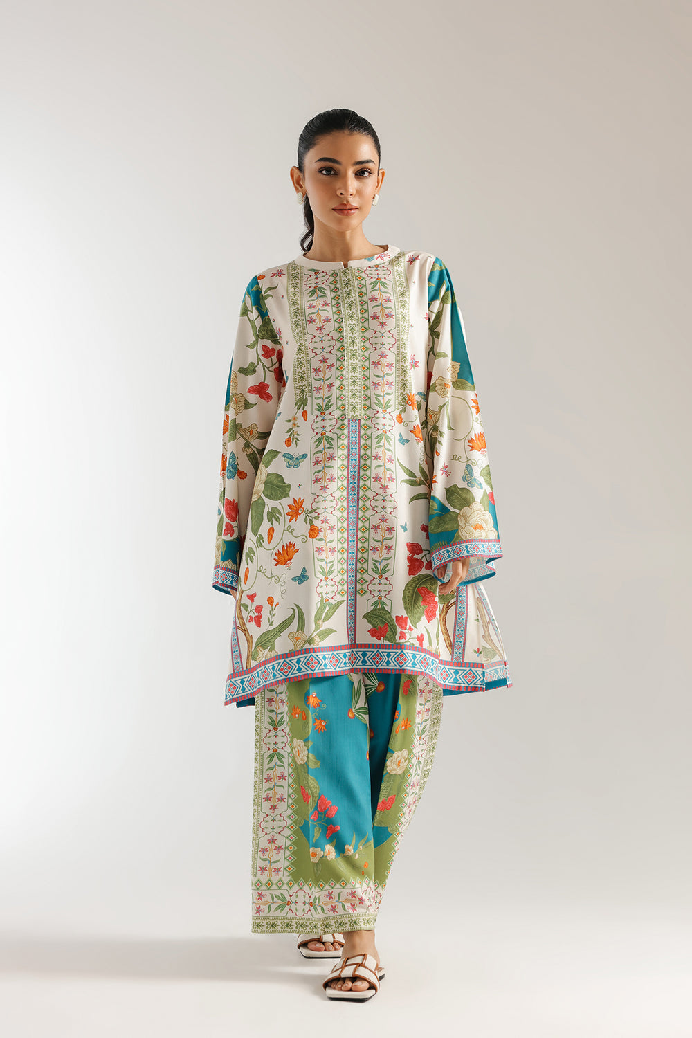 boho mosaic ivory botanical printed muslin co-ord set