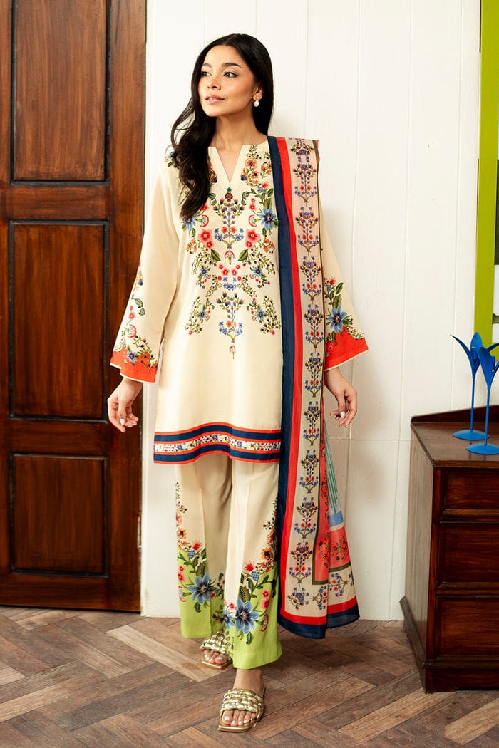 nigar off-white floral printed muslin kurta set with dupatta