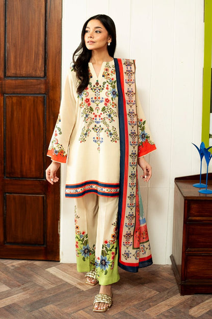 Nigar off-white floral printed muslin kurta set with dupatta