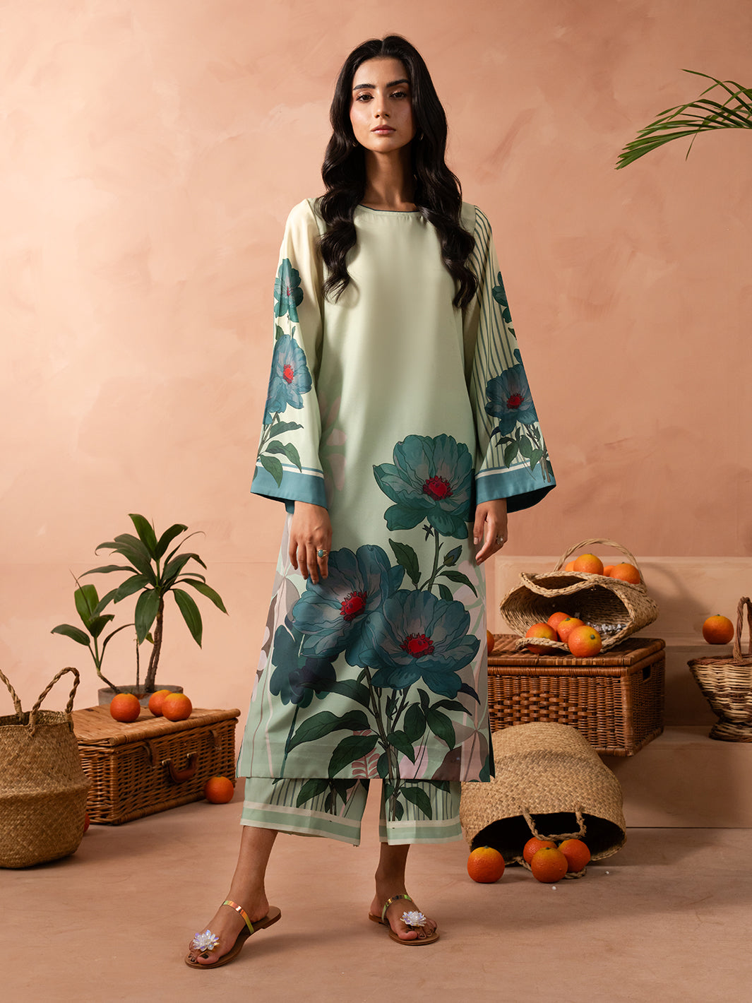 Aurelia pastel green floral printed kurta set