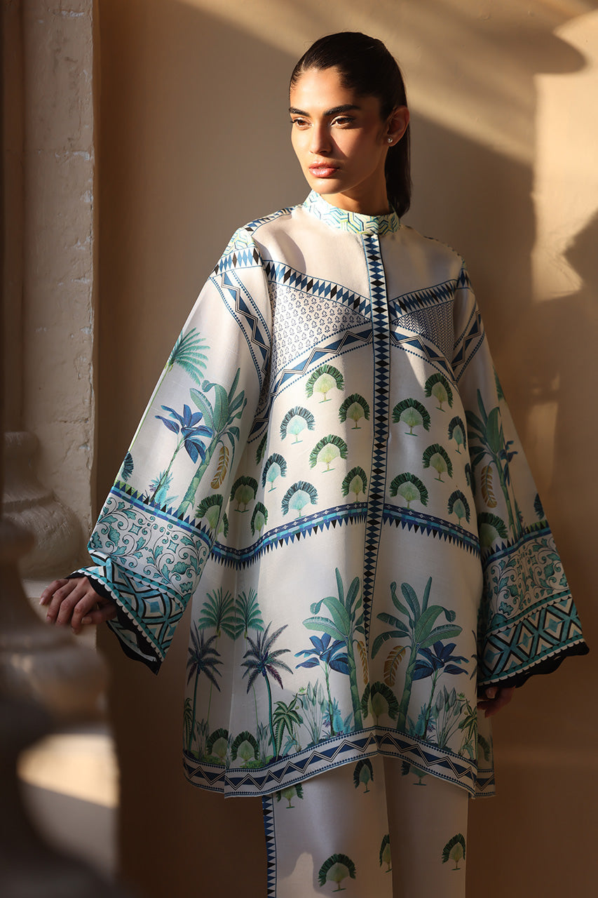 Mint Sky palm and floral printed cotton co-ord set