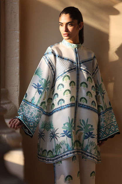 Mint Sky palm and floral printed cotton co-ord set