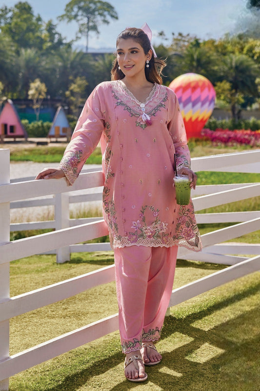 Roselle Pink Embroidered-Co-ord Set